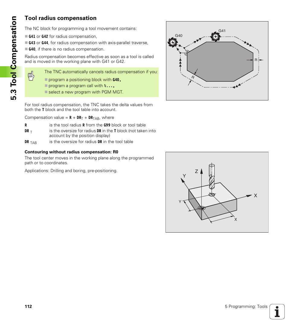 Tool radius compensation | HEIDENHAIN TNC 410 ISO Programming User Manual | Page 138 / 489