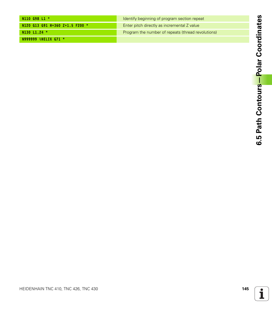 5 p a th co nt o u rs —p olar co or d inat e s | HEIDENHAIN TNC 410 ISO Programming User Manual | Page 171 / 489
