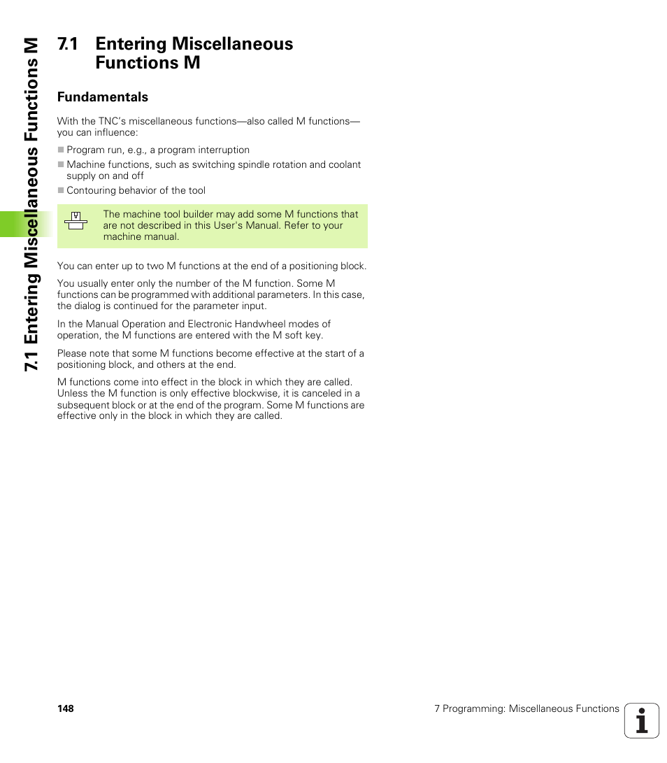 1 entering miscellaneous functions m, Fundamentals | HEIDENHAIN TNC 410 ISO Programming User Manual | Page 174 / 489