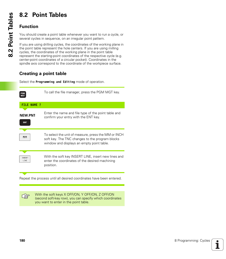 2 point tables, Function, Creating a point table | HEIDENHAIN TNC 410 ISO Programming User Manual | Page 206 / 489