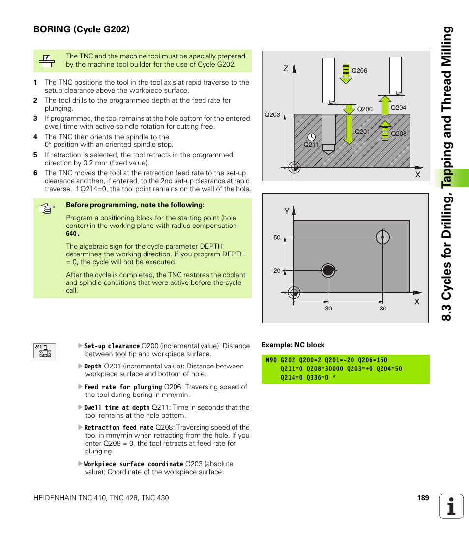 Boring (cycle g202) | HEIDENHAIN TNC 410 ISO Programming User Manual | Page 215 / 489