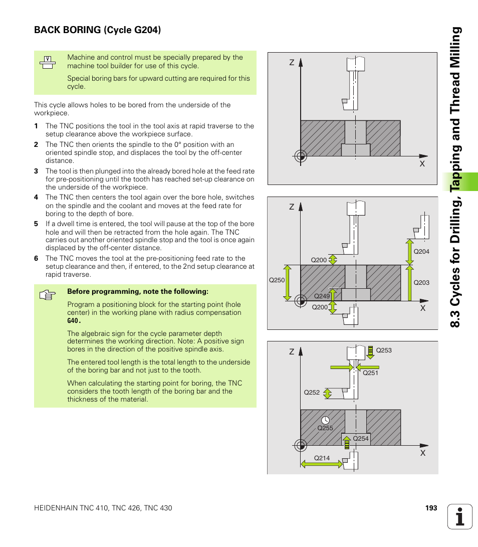 Back boring (cycle g204) | HEIDENHAIN TNC 410 ISO Programming User Manual | Page 219 / 489