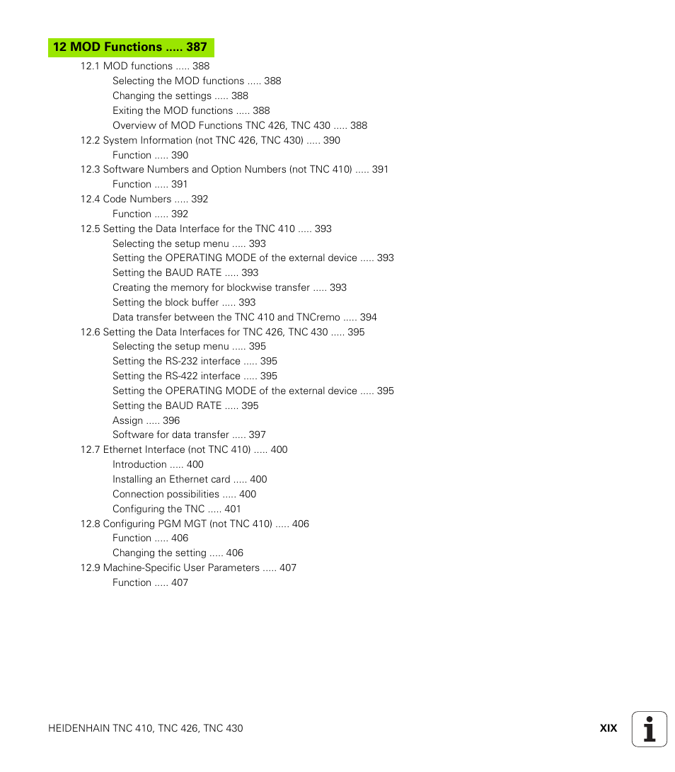 Mod functions | HEIDENHAIN TNC 410 ISO Programming User Manual | Page 23 / 489