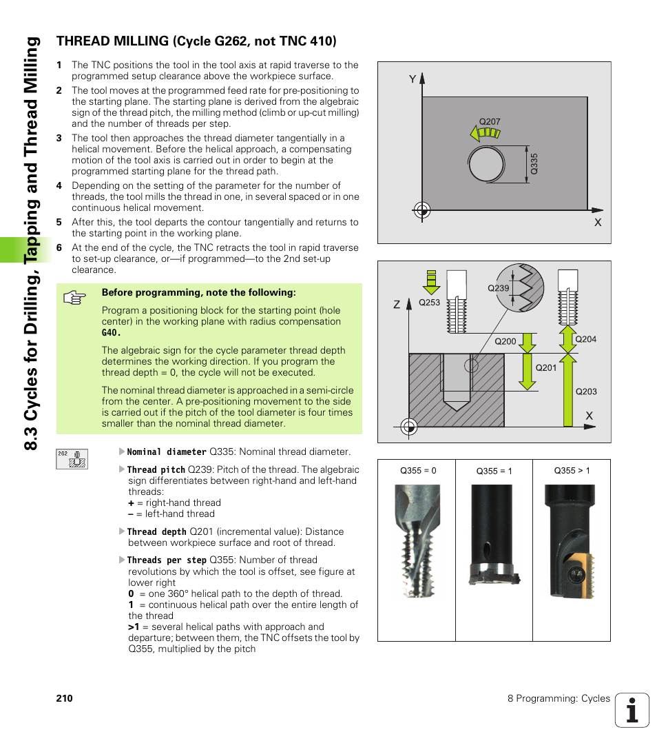 Thread milling (cycle g262, not tnc 410) | HEIDENHAIN TNC 410 ISO Programming User Manual | Page 236 / 489