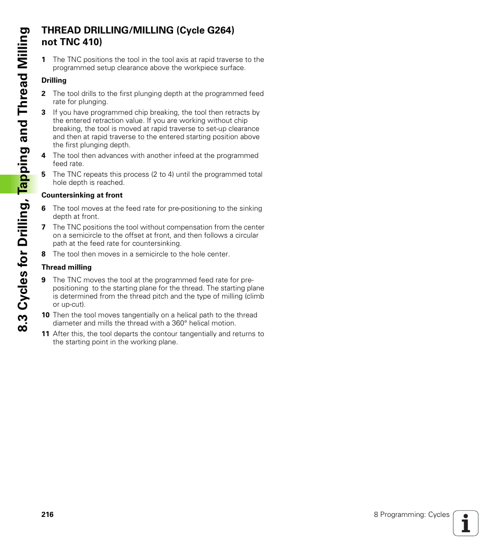 Thread drilling/milling (cycle g264) not tnc 410) | HEIDENHAIN TNC 410 ISO Programming User Manual | Page 242 / 489