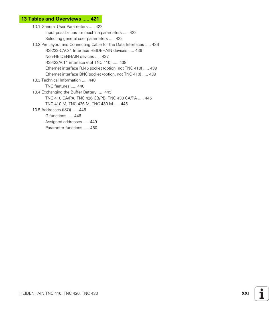 Tables and overviews | HEIDENHAIN TNC 410 ISO Programming User Manual | Page 25 / 489