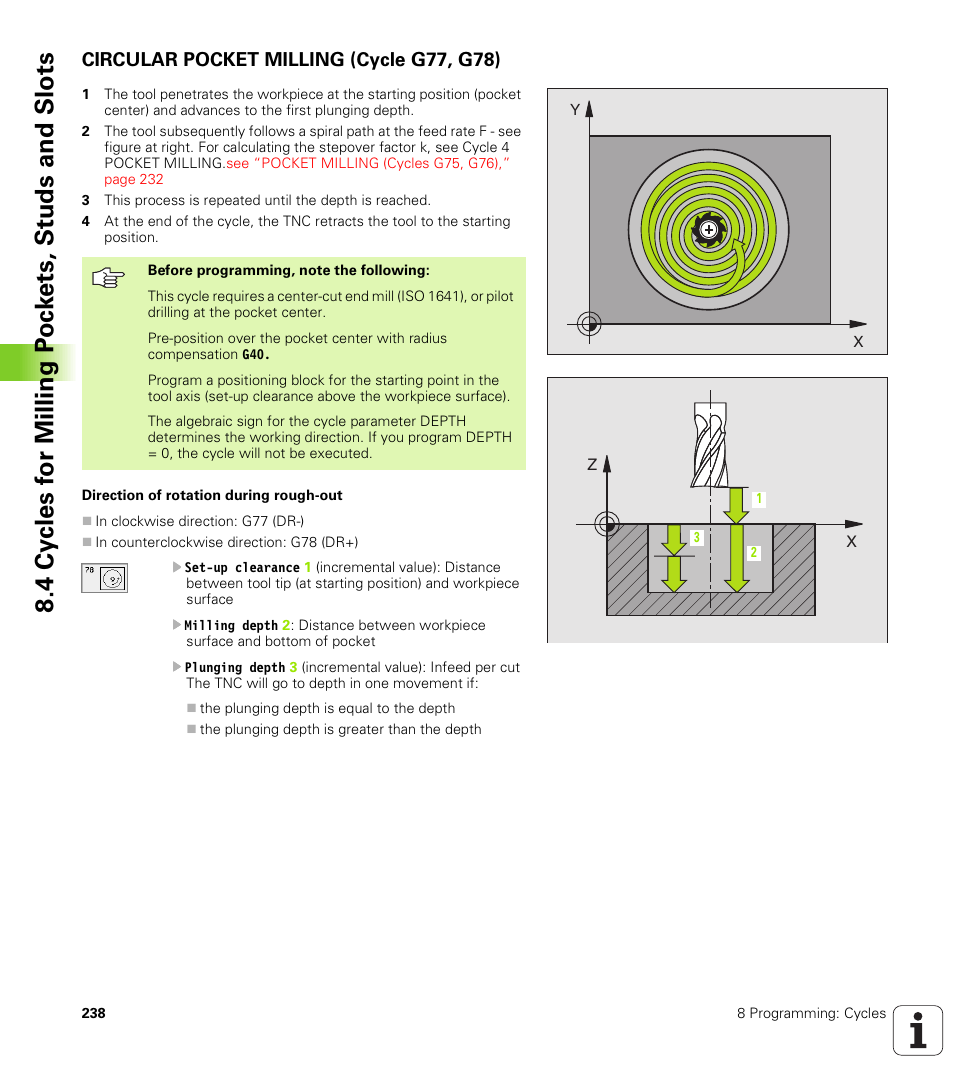 Circular pocket milling (cycle g77, g78) | HEIDENHAIN TNC 410 ISO Programming User Manual | Page 264 / 489