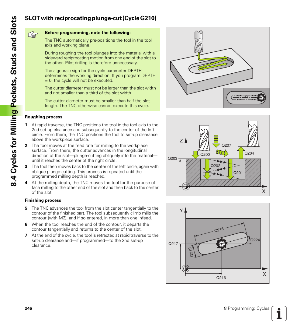 Slot with reciprocating plunge-cut (cycle g210) | HEIDENHAIN TNC 410 ISO Programming User Manual | Page 272 / 489