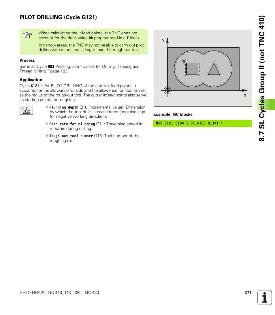 Pilot drilling (cycle g121), G121 pilot drilling (optional) | HEIDENHAIN TNC 410 ISO Programming User Manual | Page 297 / 489