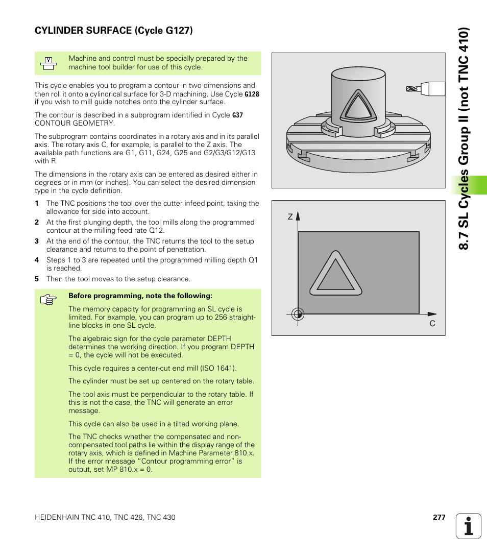 Cylinder surface (cycle g127), G127 cylinder surface | HEIDENHAIN TNC 410 ISO Programming User Manual | Page 303 / 489