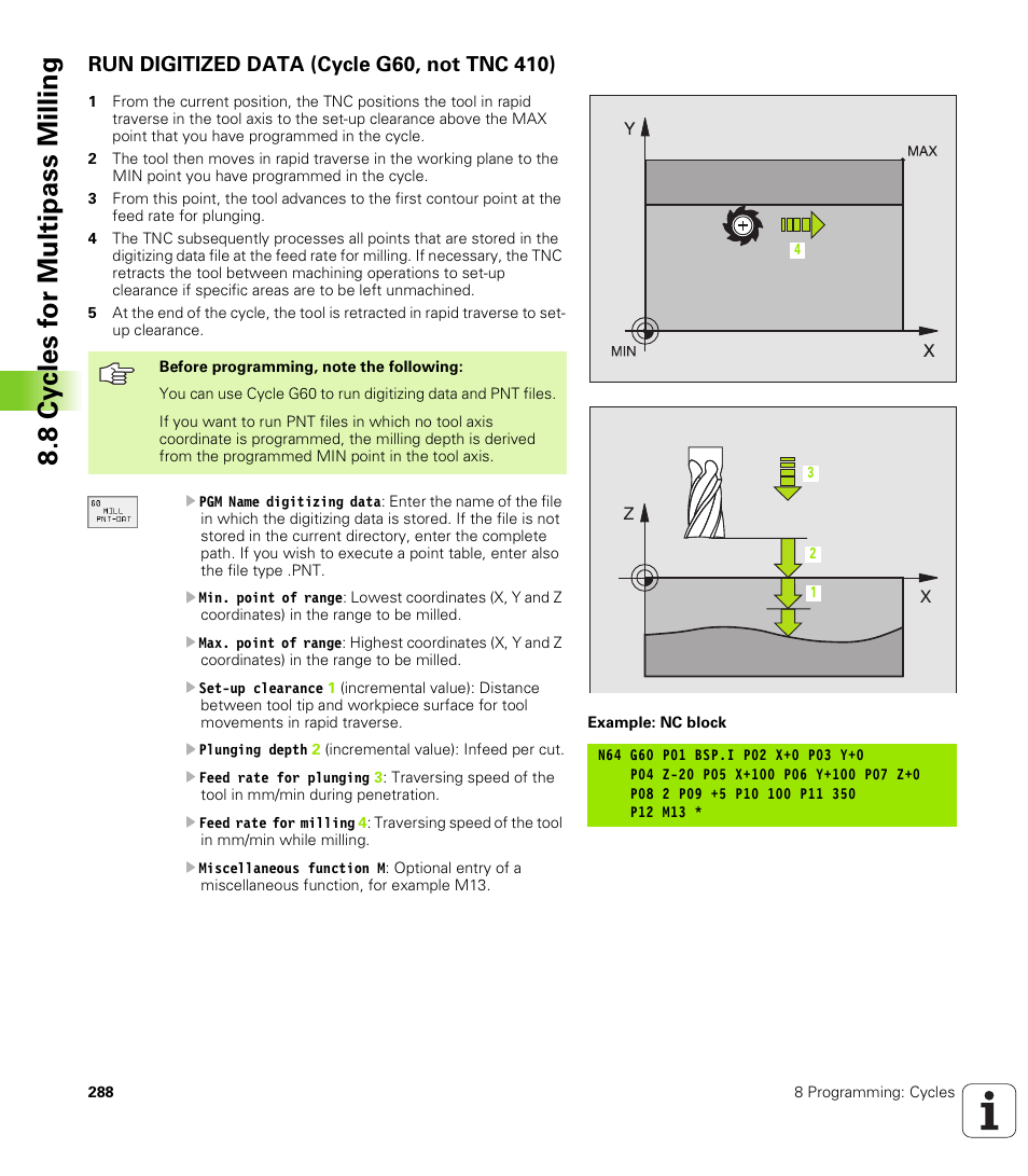 Run digitized data (cycle g60, not tnc 410) | HEIDENHAIN TNC 410 ISO Programming User Manual | Page 314 / 489