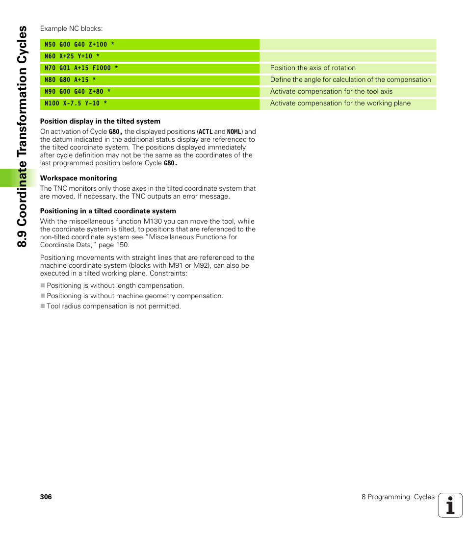 9 coo rdi nat e t rans for m a ti on cy cle s | HEIDENHAIN TNC 410 ISO Programming User Manual | Page 332 / 489