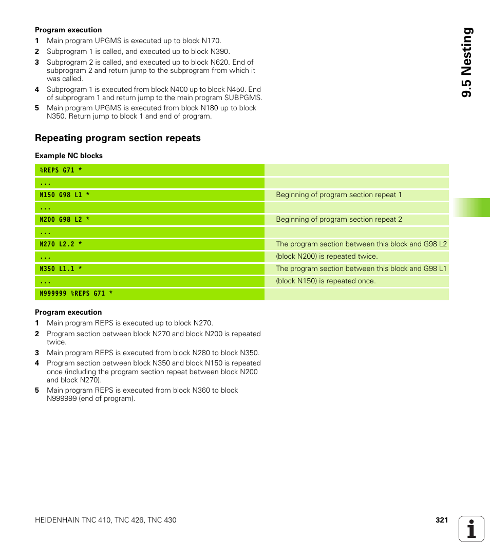 Repeating program section repeats, 5 nestin g | HEIDENHAIN TNC 410 ISO Programming User Manual | Page 347 / 489