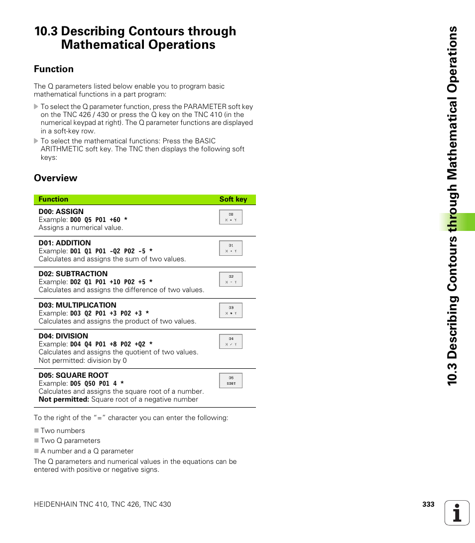 Function, Overview | HEIDENHAIN TNC 410 ISO Programming User Manual | Page 359 / 489