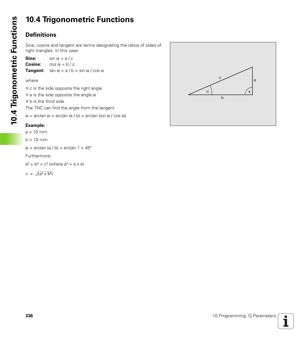 4 trigonometric functions, Definitions, Trigonometric functions | HEIDENHAIN TNC 410 ISO Programming User Manual | Page 362 / 489