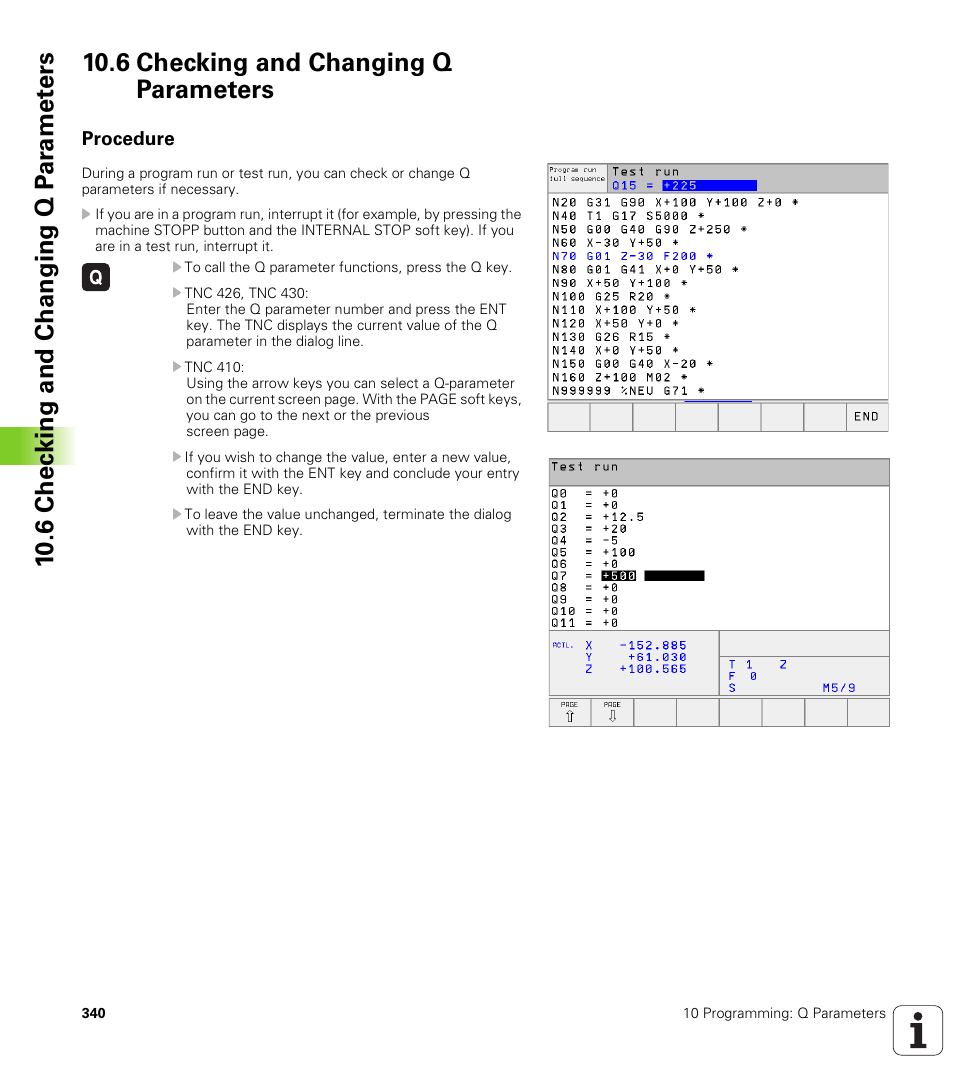 6 checking and changing q parameters, Procedure | HEIDENHAIN TNC 410 ISO Programming User Manual | Page 366 / 489