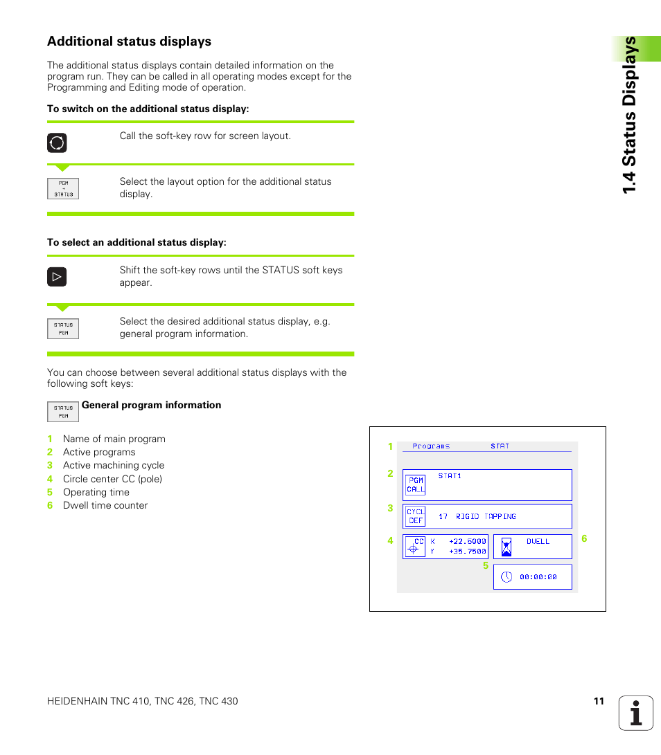 Additional status displays, 4 stat us displa y s | HEIDENHAIN TNC 410 ISO Programming User Manual | Page 37 / 489