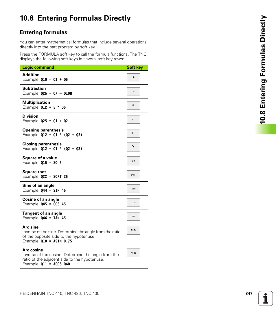 8 entering formulas directly, Entering formulas, Entering formulas directly | HEIDENHAIN TNC 410 ISO Programming User Manual | Page 373 / 489