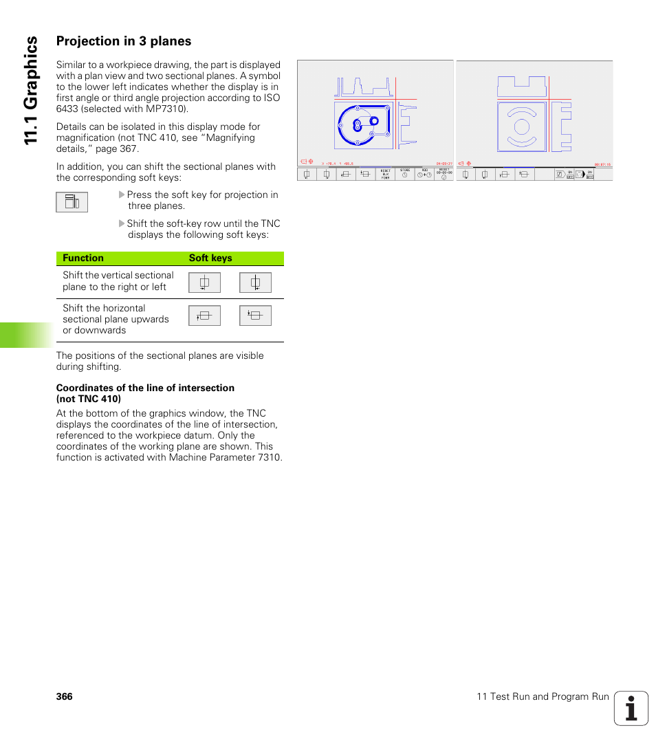 Projection in 3 planes, 1 gr aph ics | HEIDENHAIN TNC 410 ISO Programming User Manual | Page 392 / 489