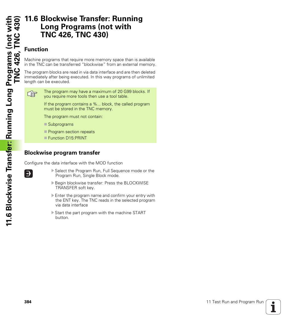 Function, Blockwise program transfer | HEIDENHAIN TNC 410 ISO Programming User Manual | Page 410 / 489