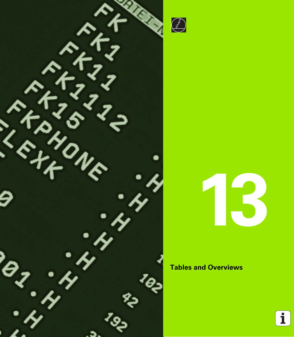 Tables and overviews, 13 tables and overviews | HEIDENHAIN TNC 410 ISO Programming User Manual | Page 447 / 489