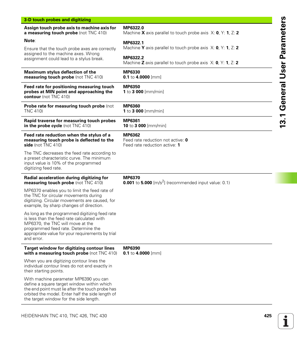 1 gener a l user p a ra met e rs | HEIDENHAIN TNC 410 ISO Programming User Manual | Page 451 / 489