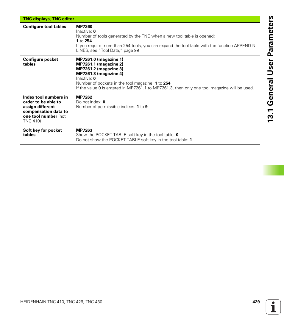 1 gener a l user p a ra met e rs | HEIDENHAIN TNC 410 ISO Programming User Manual | Page 455 / 489