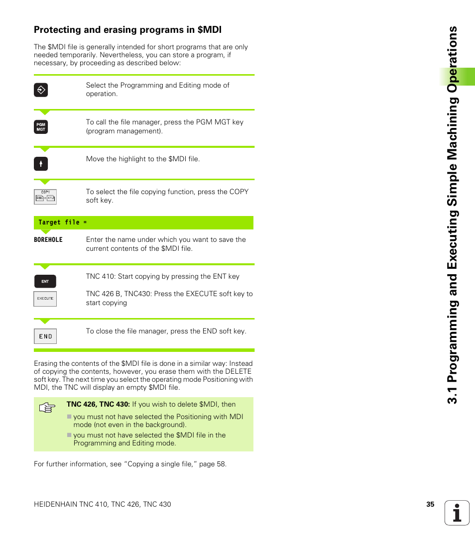 Protecting and erasing programs in $mdi | HEIDENHAIN TNC 410 ISO Programming User Manual | Page 61 / 489