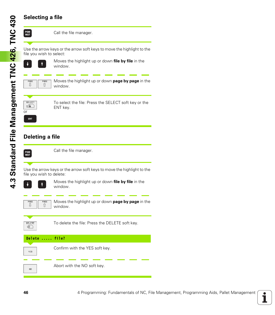 Selecting a file, Deleting a file | HEIDENHAIN TNC 410 ISO Programming User Manual | Page 72 / 489