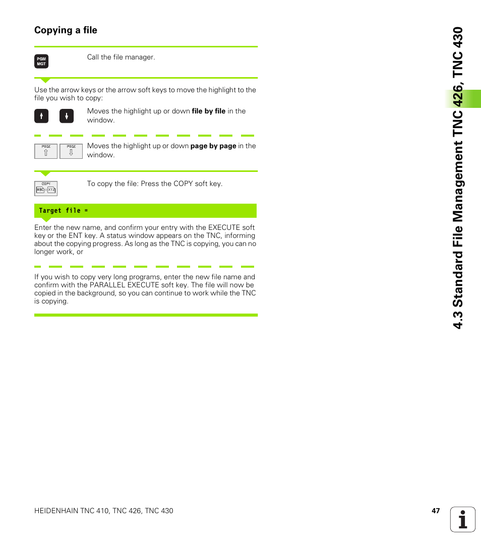 Copying a file | HEIDENHAIN TNC 410 ISO Programming User Manual | Page 73 / 489
