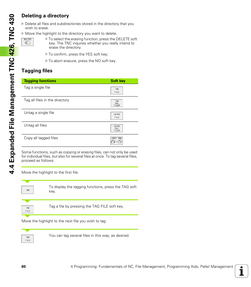 Deleting a directory, Tagging files, Tag a file | HEIDENHAIN TNC 410 ISO Programming User Manual | Page 86 / 489