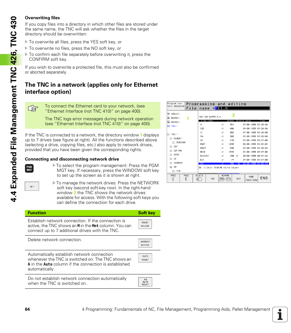 Network drive management (ethernet option only) | HEIDENHAIN TNC 410 ISO Programming User Manual | Page 90 / 489