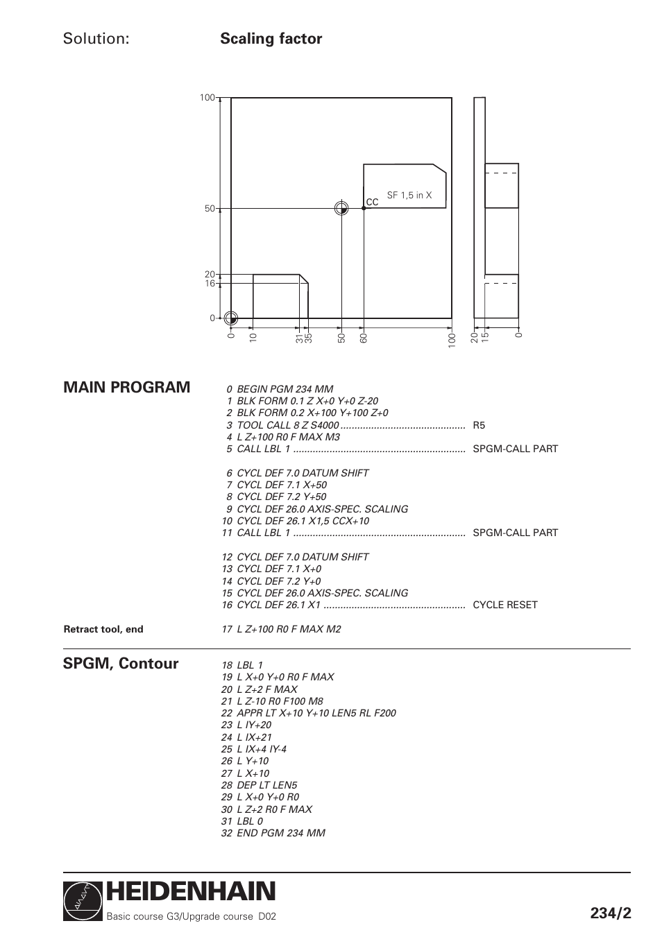 Heidenhain, Solution: scaling factor 234/2, Main program spgm, contour | HEIDENHAIN TNC 426 (280 460) Training Basic User Manual | Page 106 / 110