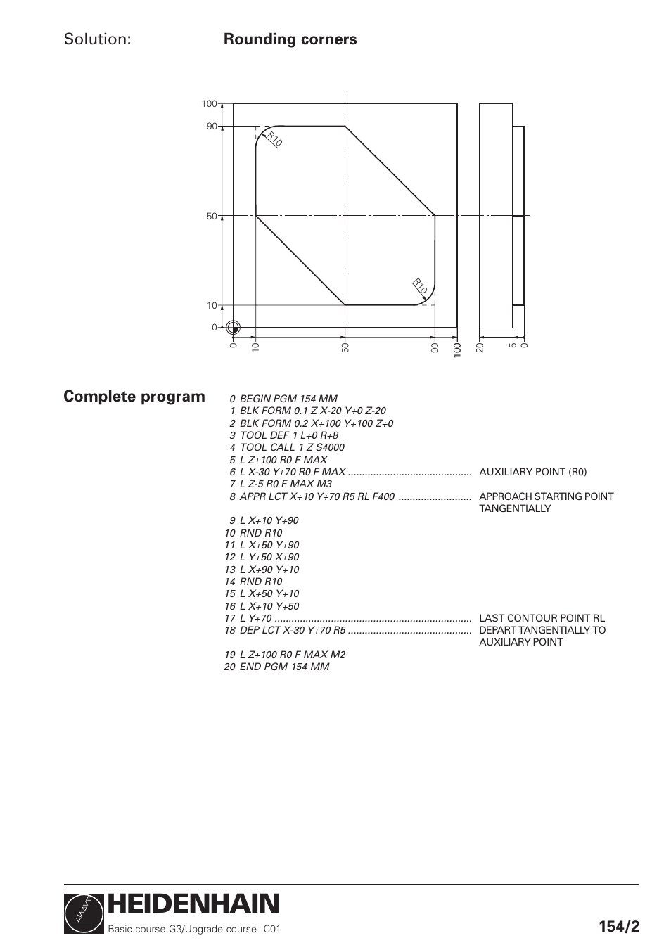 Heidenhain, Solution: complete program, Rounding corners | HEIDENHAIN TNC 426 (280 460) Training Basic User Manual | Page 11 / 110
