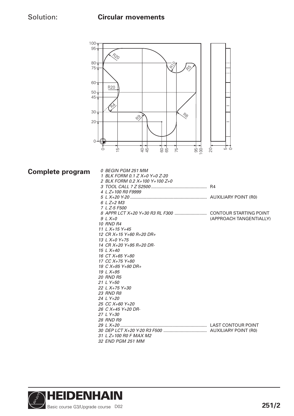 Heidenhain, Solution: circular movements 251/2, Complete program | HEIDENHAIN TNC 426 (280 460) Training Basic User Manual | Page 15 / 110