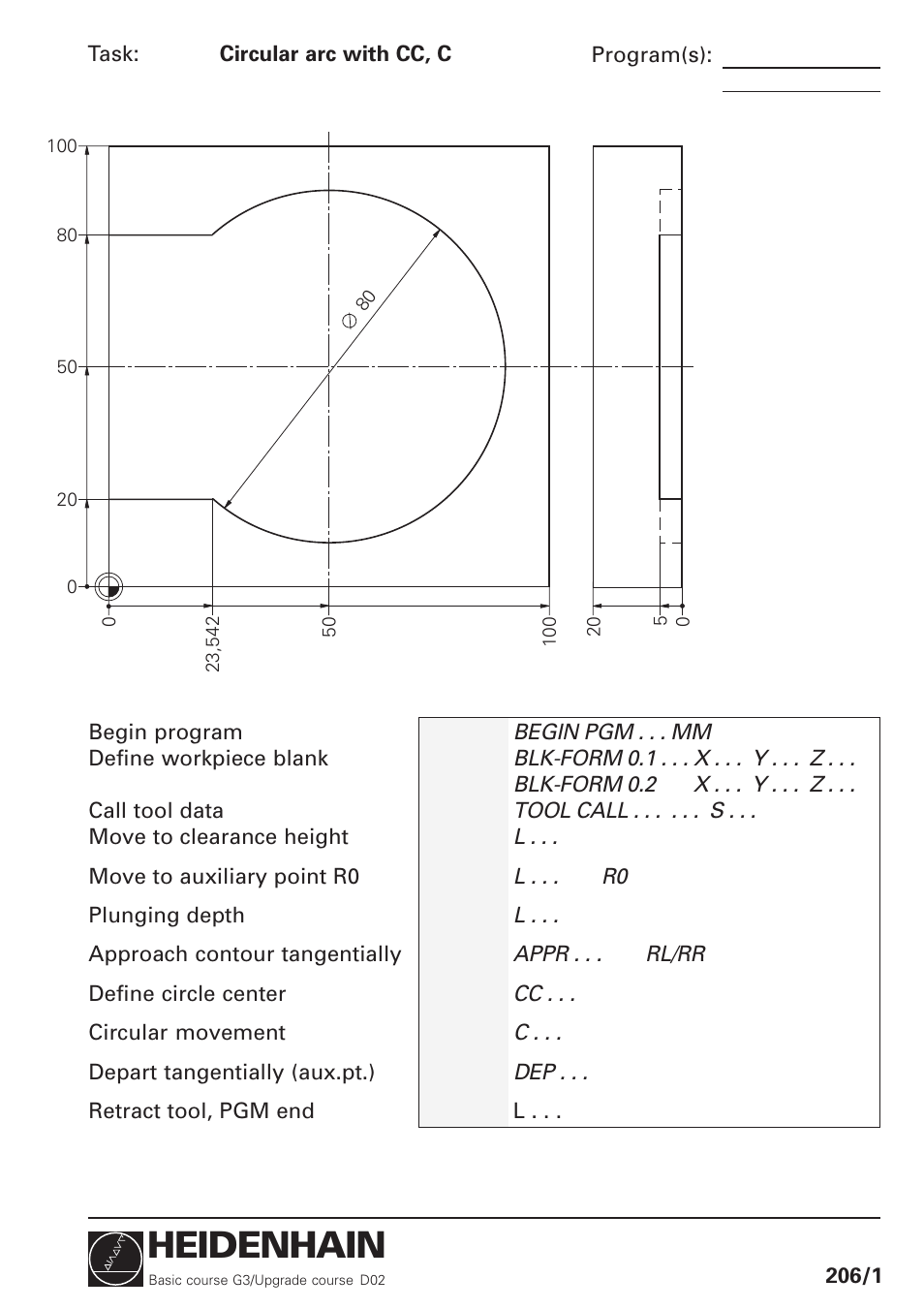 Circular arc with cc, c, Heidenhain | HEIDENHAIN TNC 426 (280 460) Training Basic User Manual | Page 16 / 110