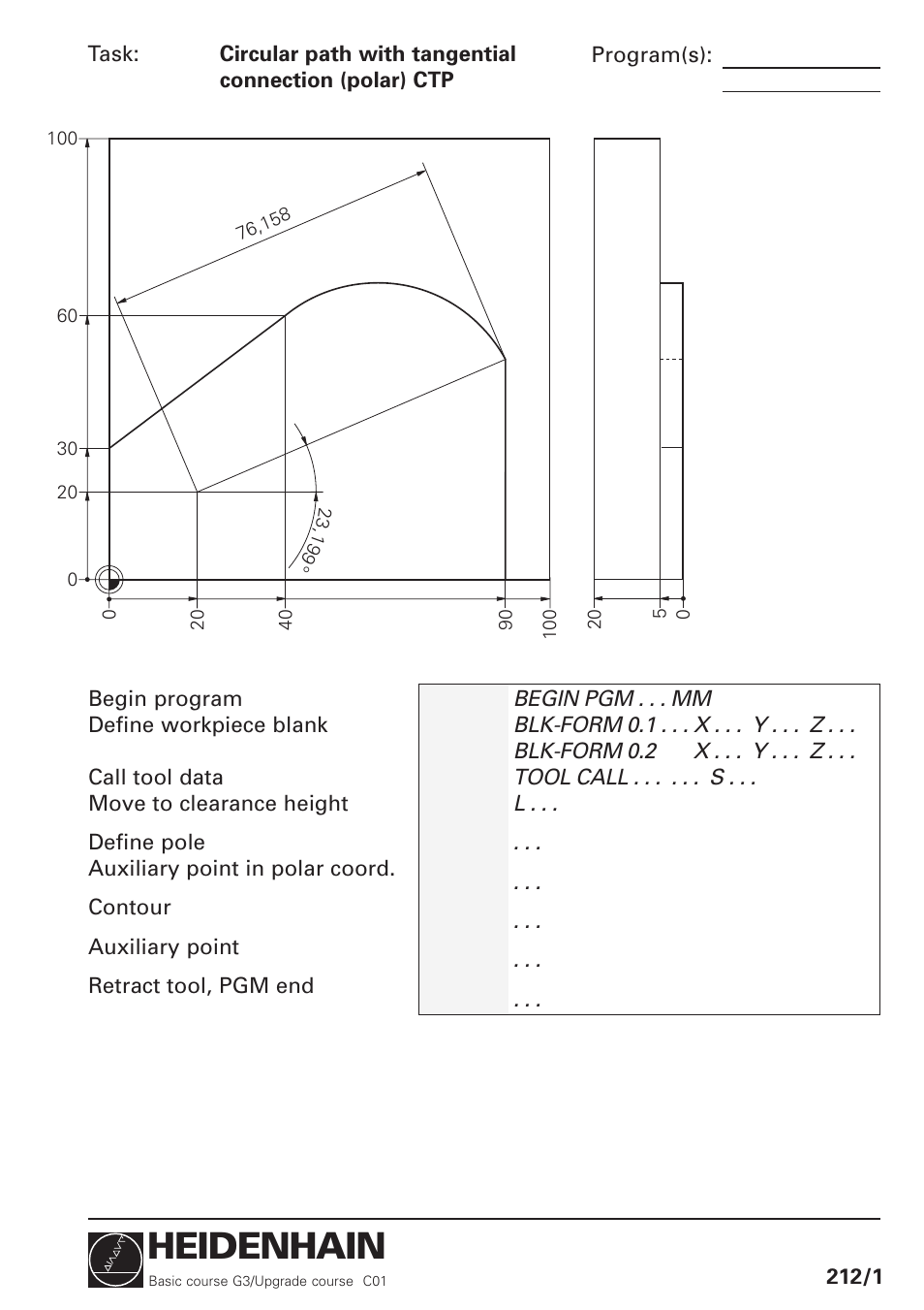Circular path with tang. connection (polar) ctp, Heidenhain | HEIDENHAIN TNC 426 (280 460) Training Basic User Manual | Page 28 / 110