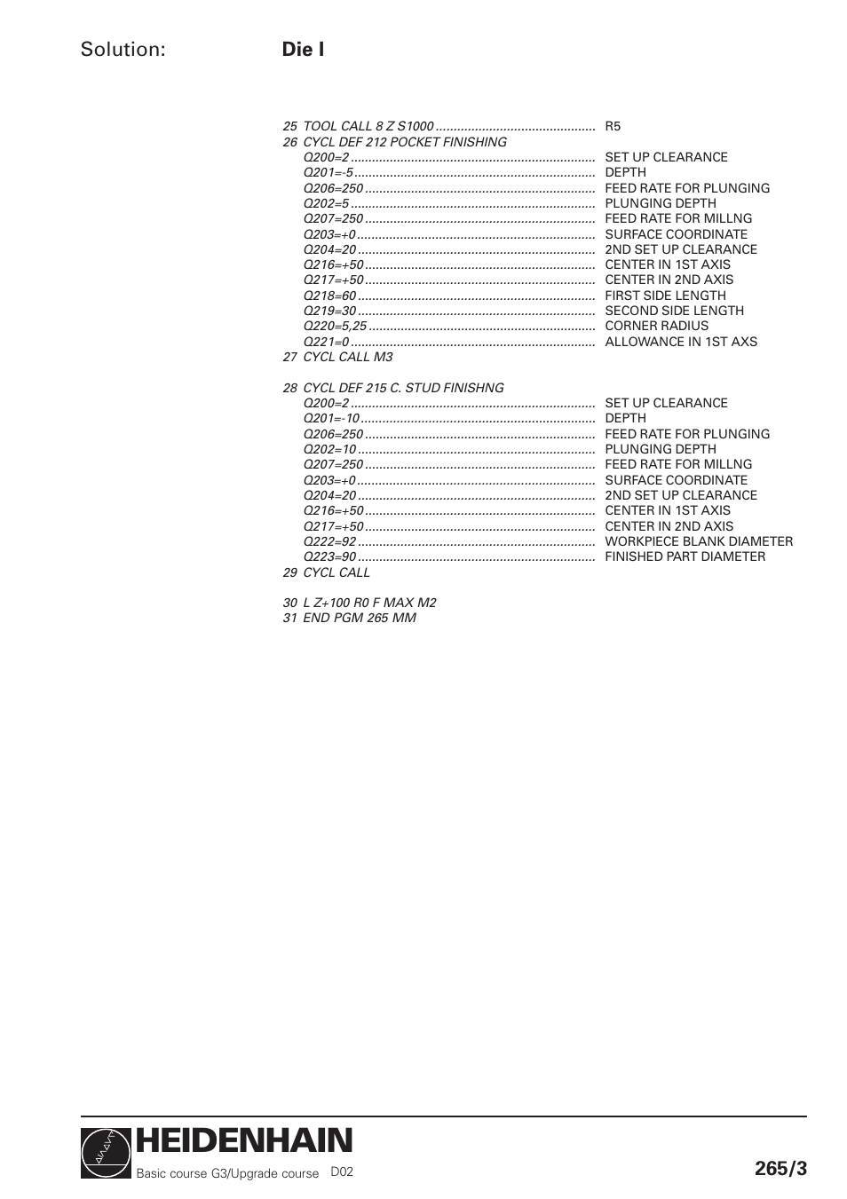 Heidenhain, Solution, Die i 265/3 | HEIDENHAIN TNC 426 (280 460) Training Basic User Manual | Page 45 / 110