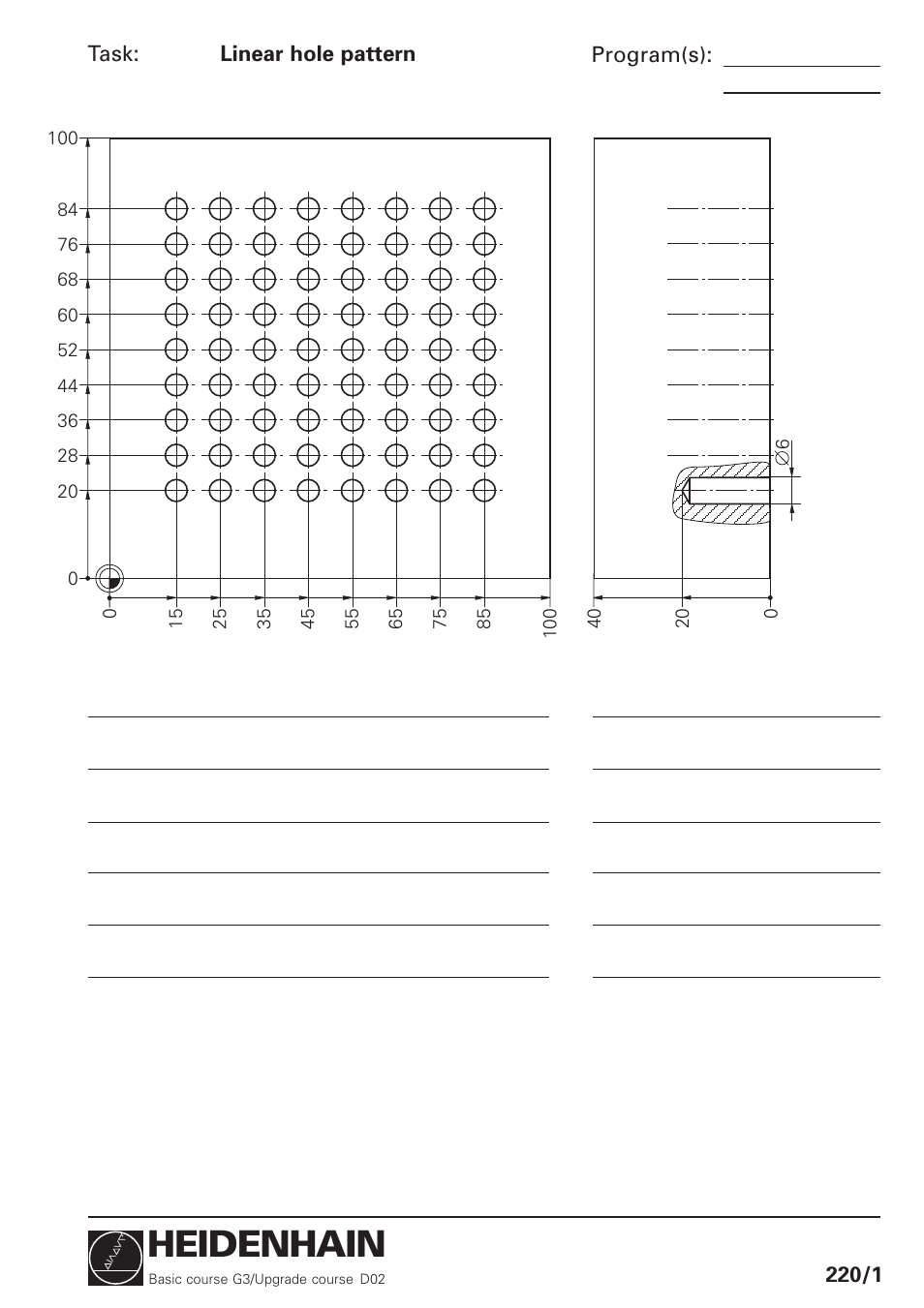 Linear hole pattern, Heidenhain | HEIDENHAIN TNC 426 (280 460) Training Basic User Manual | Page 46 / 110