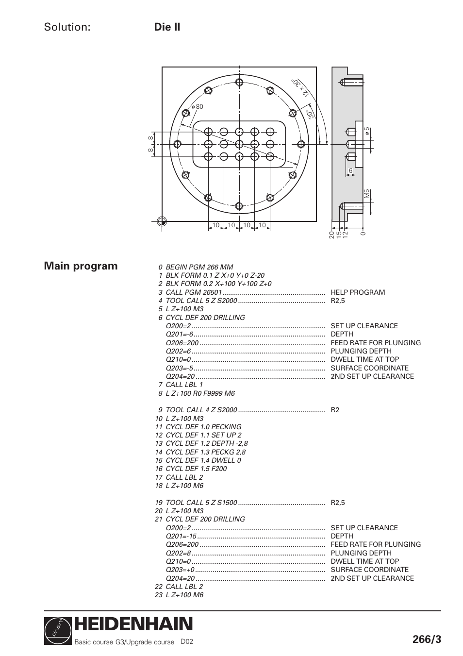Heidenhain, Solution, Die ii 266/3 | Main program | HEIDENHAIN TNC 426 (280 460) Training Basic User Manual | Page 56 / 110