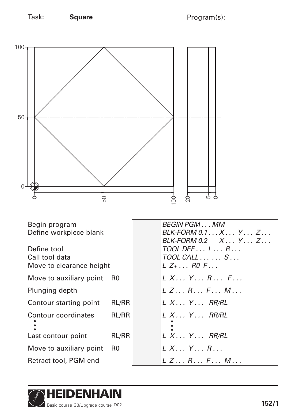 Square, Heidenhain | HEIDENHAIN TNC 426 (280 460) Training Basic User Manual | Page 6 / 110