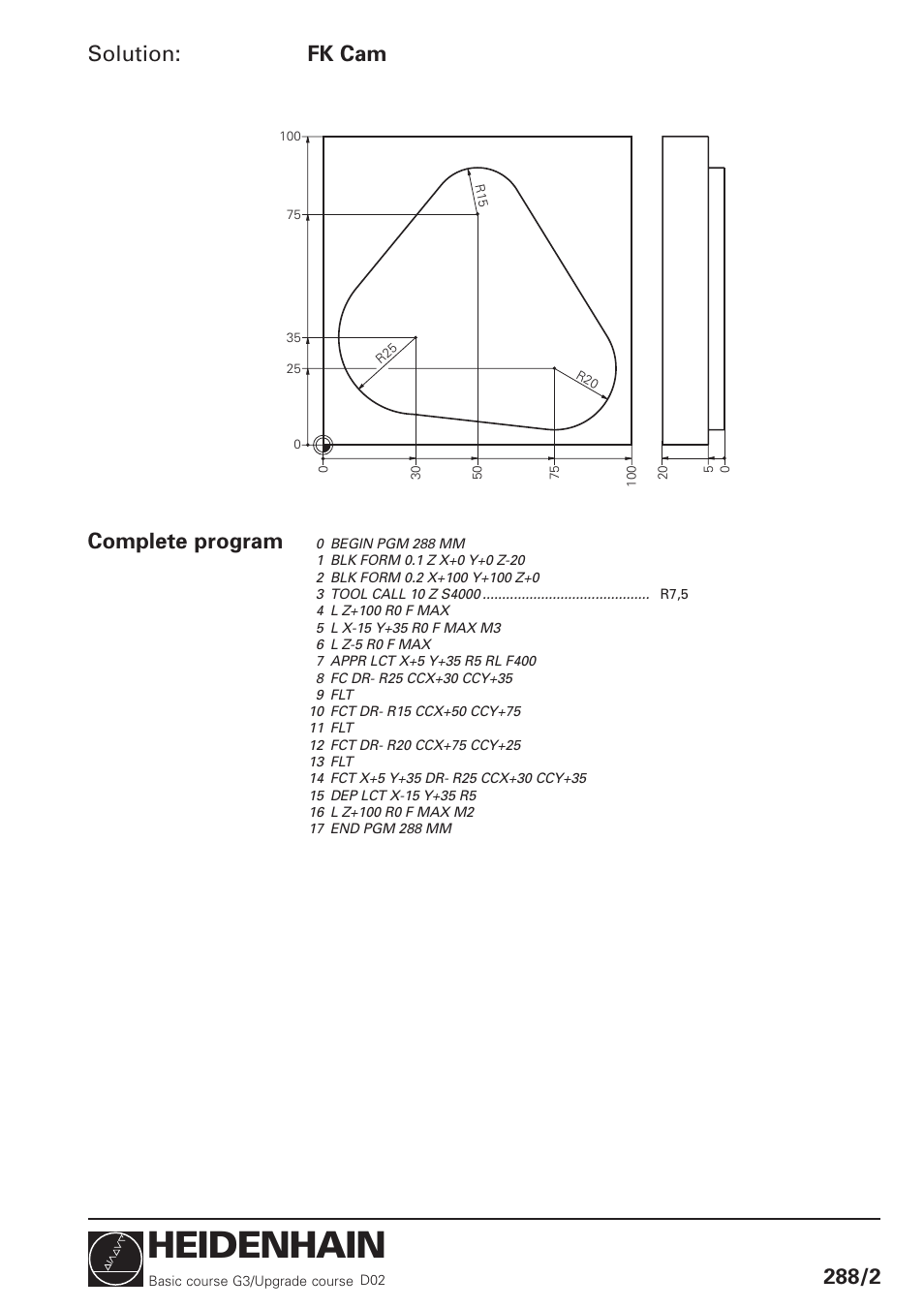Heidenhain, Solution, Fk cam 288/2 | Complete program | HEIDENHAIN TNC 426 (280 460) Training Basic User Manual | Page 64 / 110