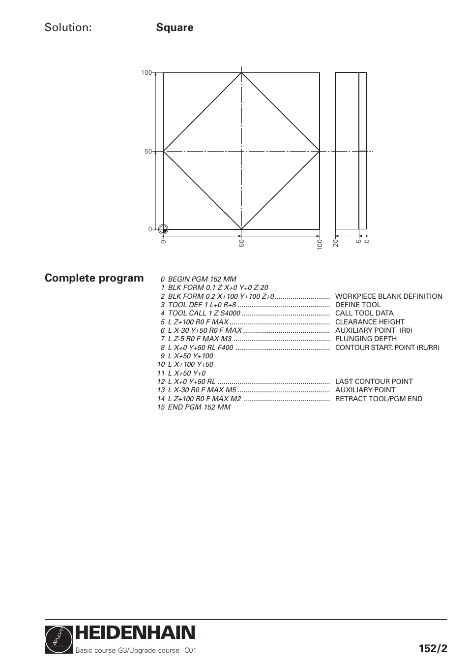 Heidenhain, Solution: square complete program 152/2 | HEIDENHAIN TNC 426 (280 460) Training Basic User Manual | Page 7 / 110