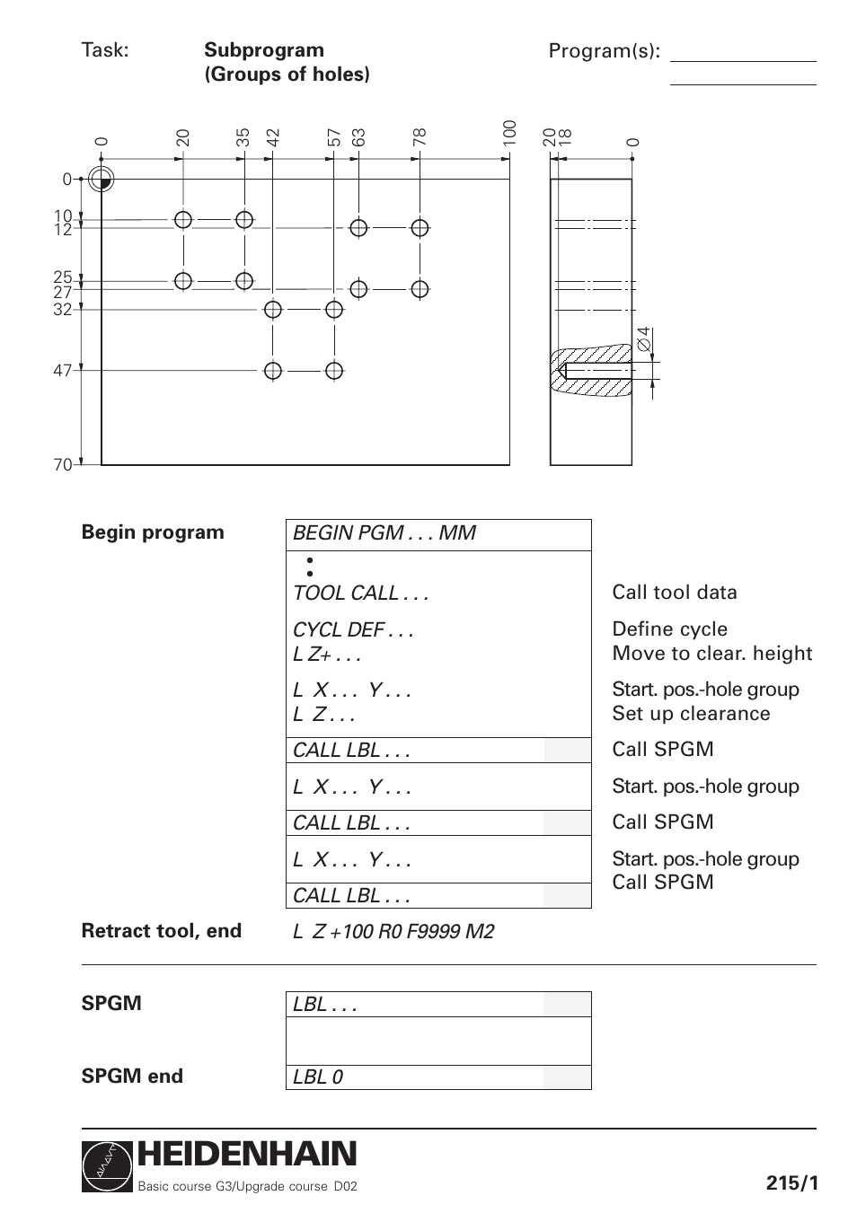 Subprogram (groups of holes), Heidenhain | HEIDENHAIN TNC 426 (280 460) Training Basic User Manual | Page 71 / 110