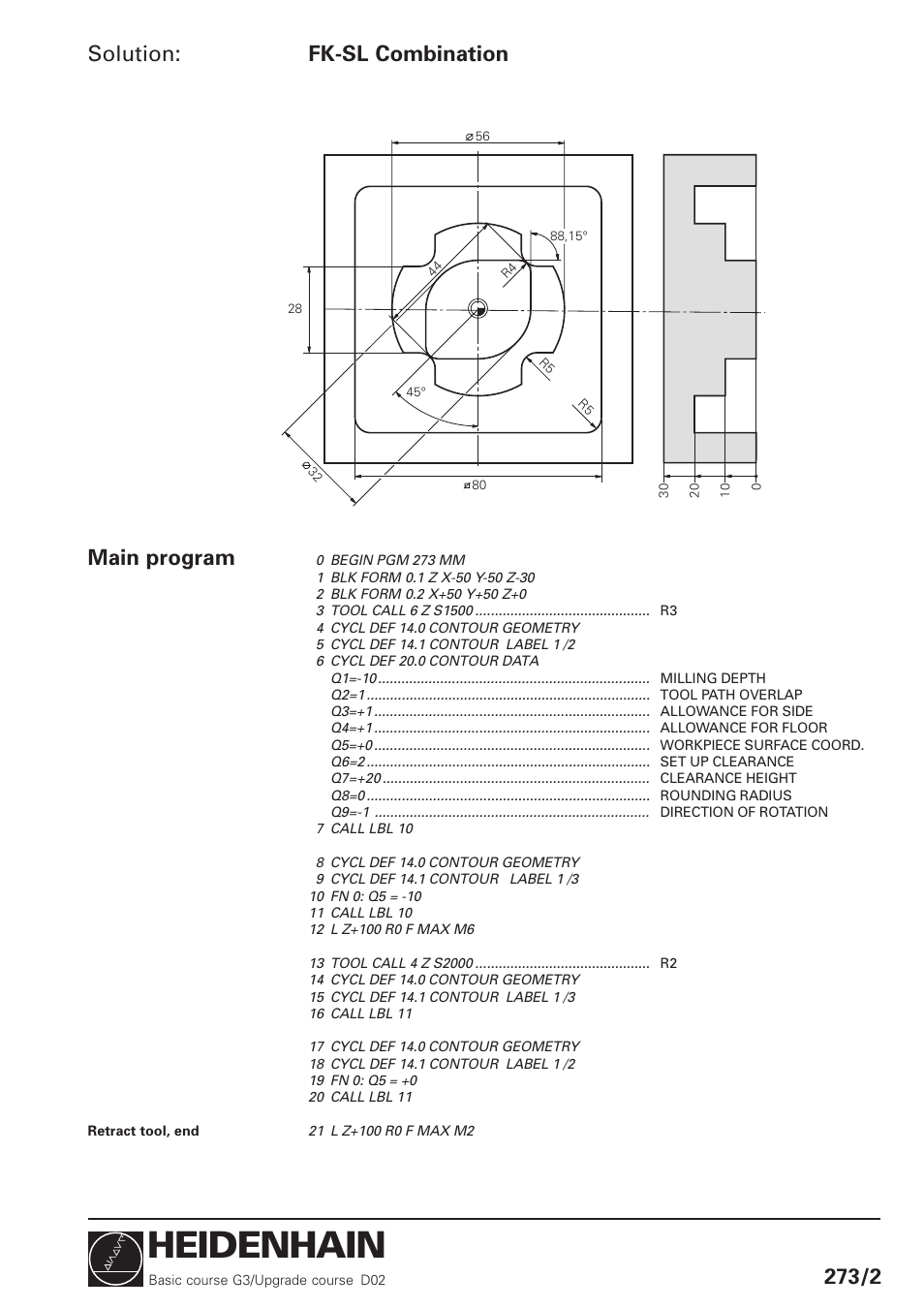 Heidenhain, Solution: fk-sl combination 273/2, Main program | HEIDENHAIN TNC 426 (280 460) Training Basic User Manual | Page 89 / 110
