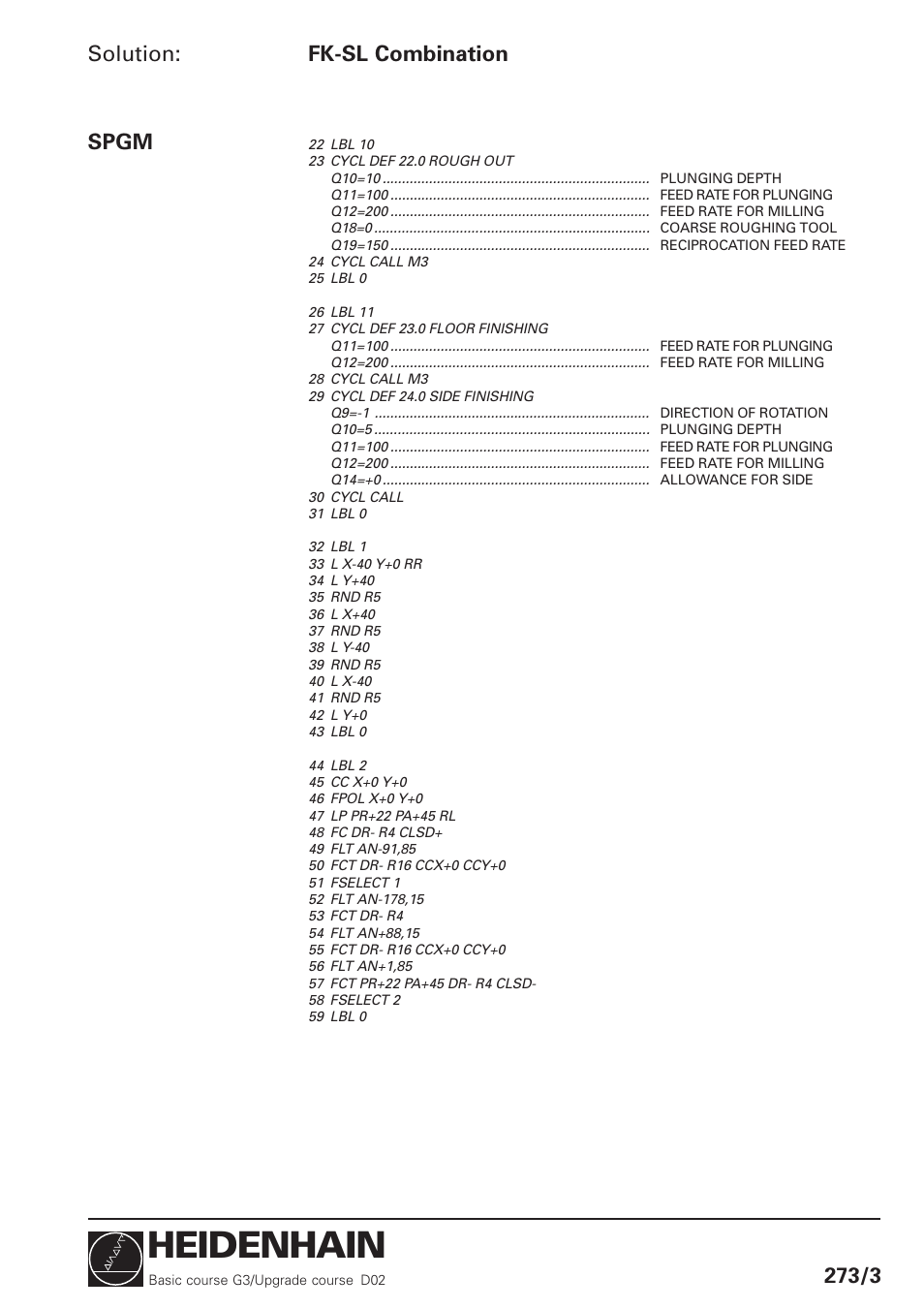 Heidenhain, Solution: fk-sl combination 273/3, Spgm | HEIDENHAIN TNC 426 (280 460) Training Basic User Manual | Page 90 / 110
