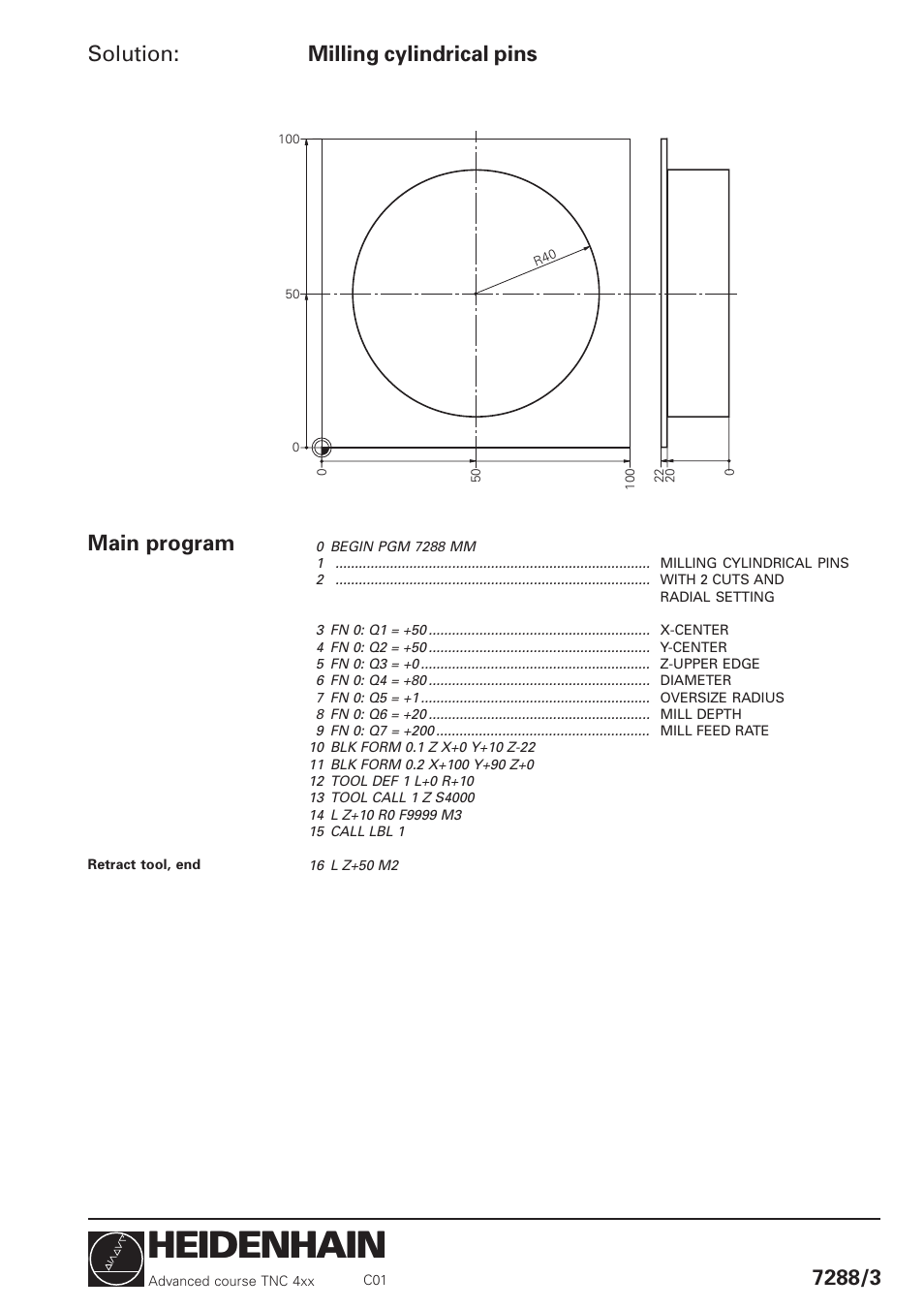 Heidenhain, Solution, Main program | HEIDENHAIN TNC 426 (280 460) Training Advanced User Manual | Page 119 / 134