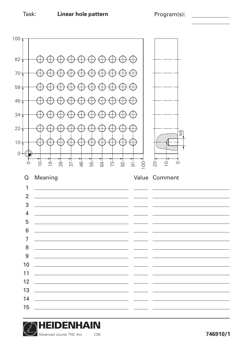 Linear hole pattern, Heidenhain | HEIDENHAIN TNC 426 (280 460) Training Advanced User Manual | Page 131 / 134