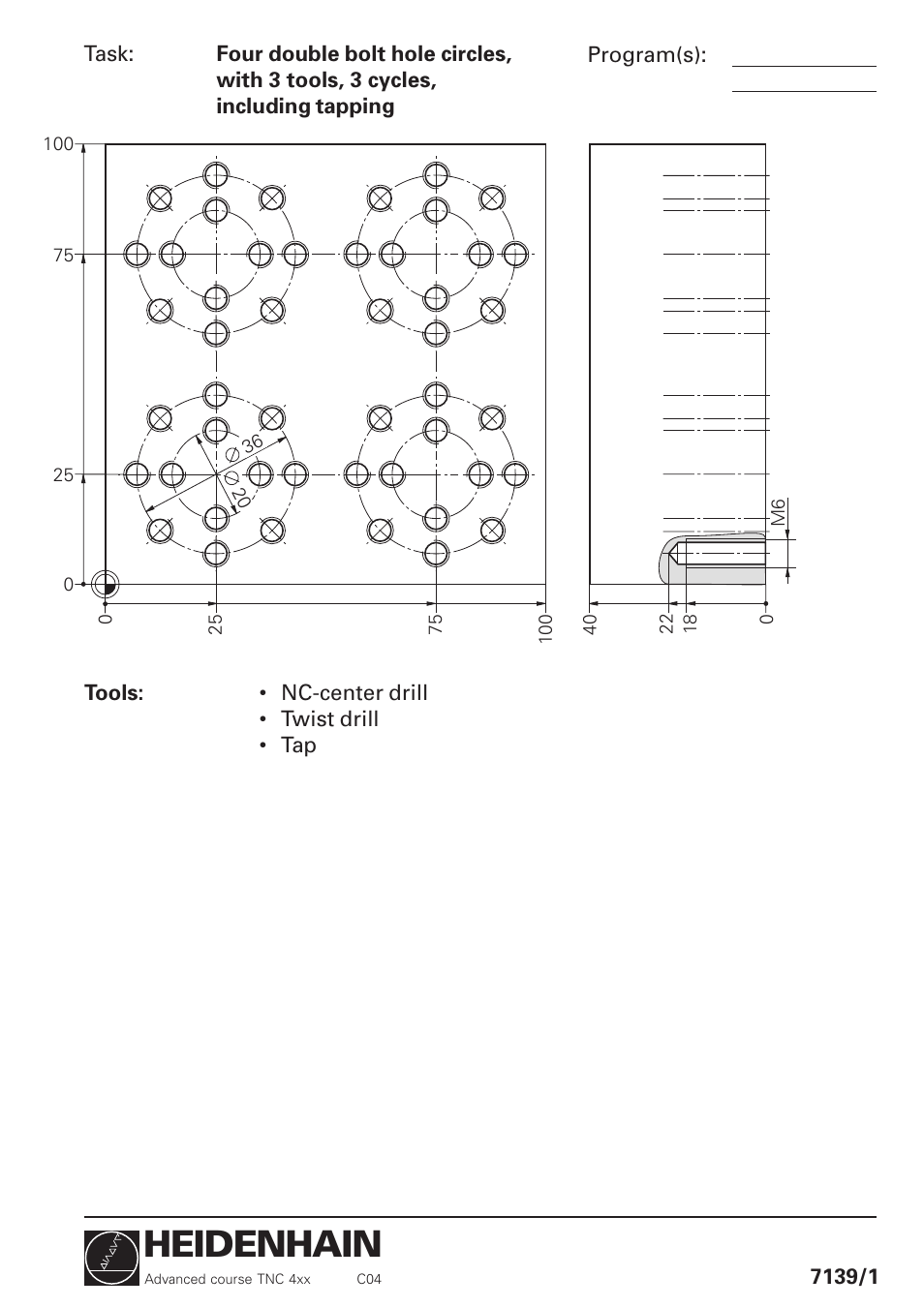 Four double bolt hole circles, 3 tools, Heidenhain | HEIDENHAIN TNC 426 (280 460) Training Advanced User Manual | Page 20 / 134
