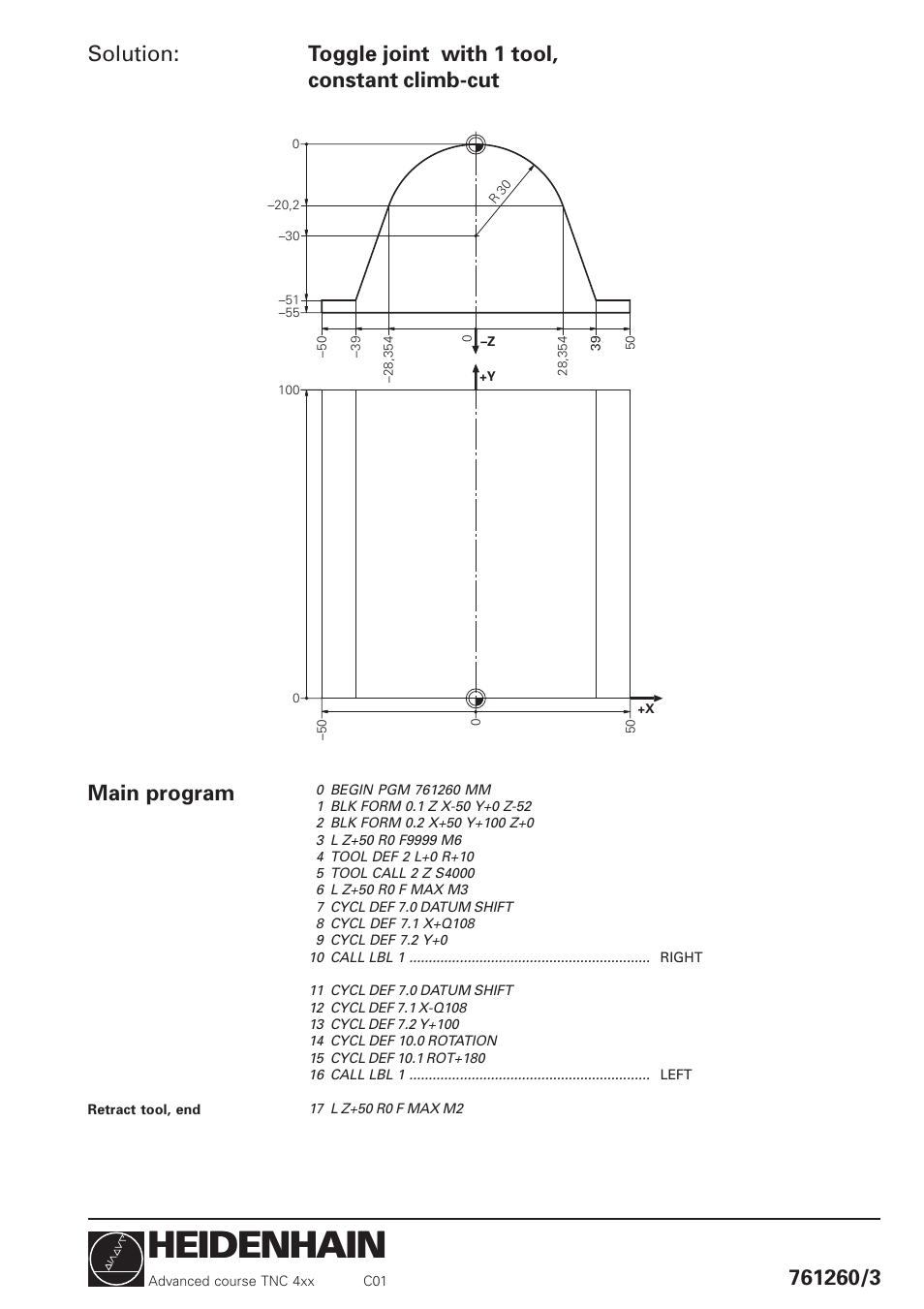 Heidenhain, Solution, Main program | HEIDENHAIN TNC 426 (280 460) Training Advanced User Manual | Page 77 / 134